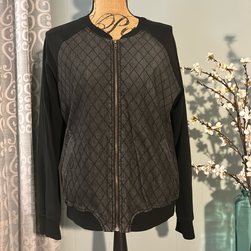 BCBG Generation Quilted Denim and Knit Bomber Jacket